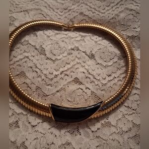 Monet Gold-Tone Collar Necklace with Black Crescent Accent